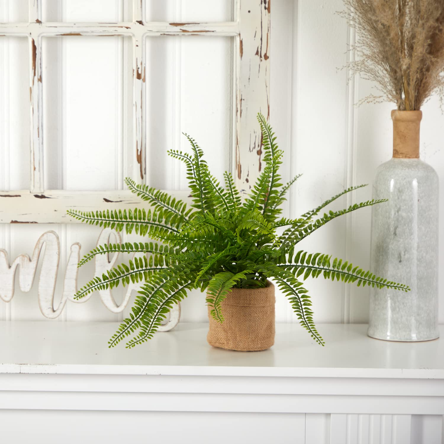 Nearly Natural Boston Fern with Burlap Planter (Set of 2) - Image 6