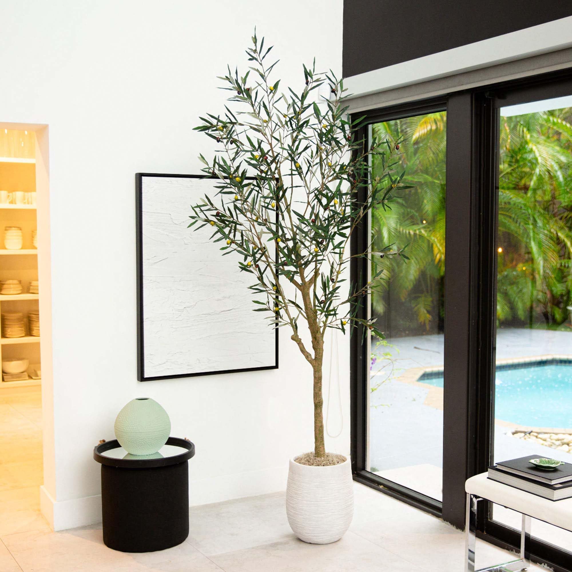 Nearly Natural Greco Olive Tree Artificial Indoor 7FT Tall Designer Ultra Realistic Thick Trunk Faux Olive Tree for Home and Office Decor, Fake Olive Tree with Olive Tree Branches and Lifelike Fruits - Image 5