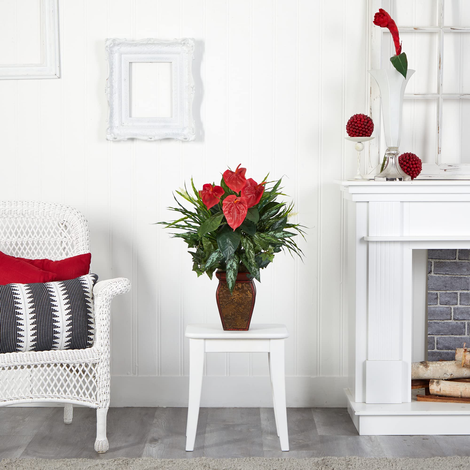Nearly Natural Mixed Greens & Anthurium with Decorative Vase Silk Plant - Image 6