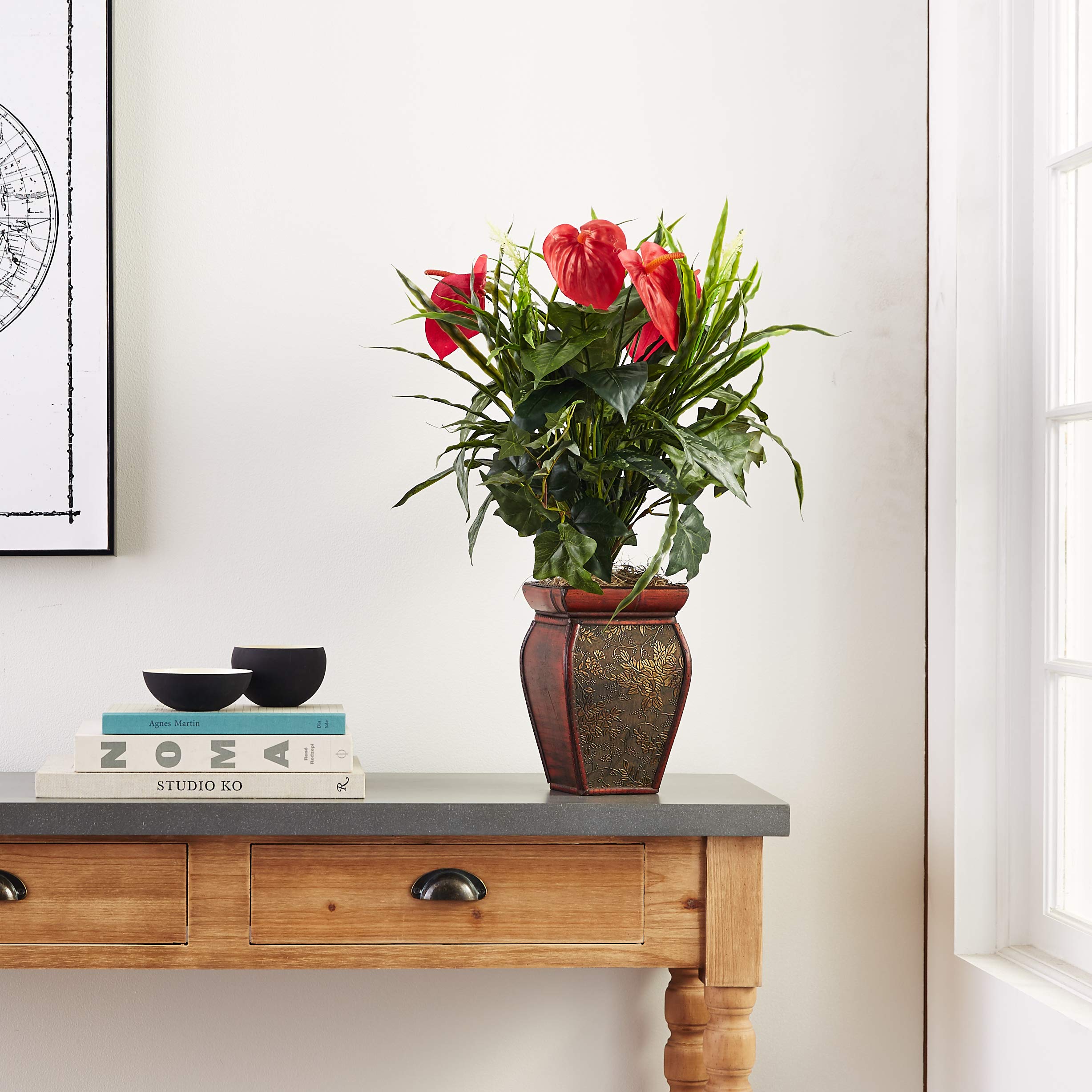 Nearly Natural Mixed Greens & Anthurium with Decorative Vase Silk Plant - Image 8