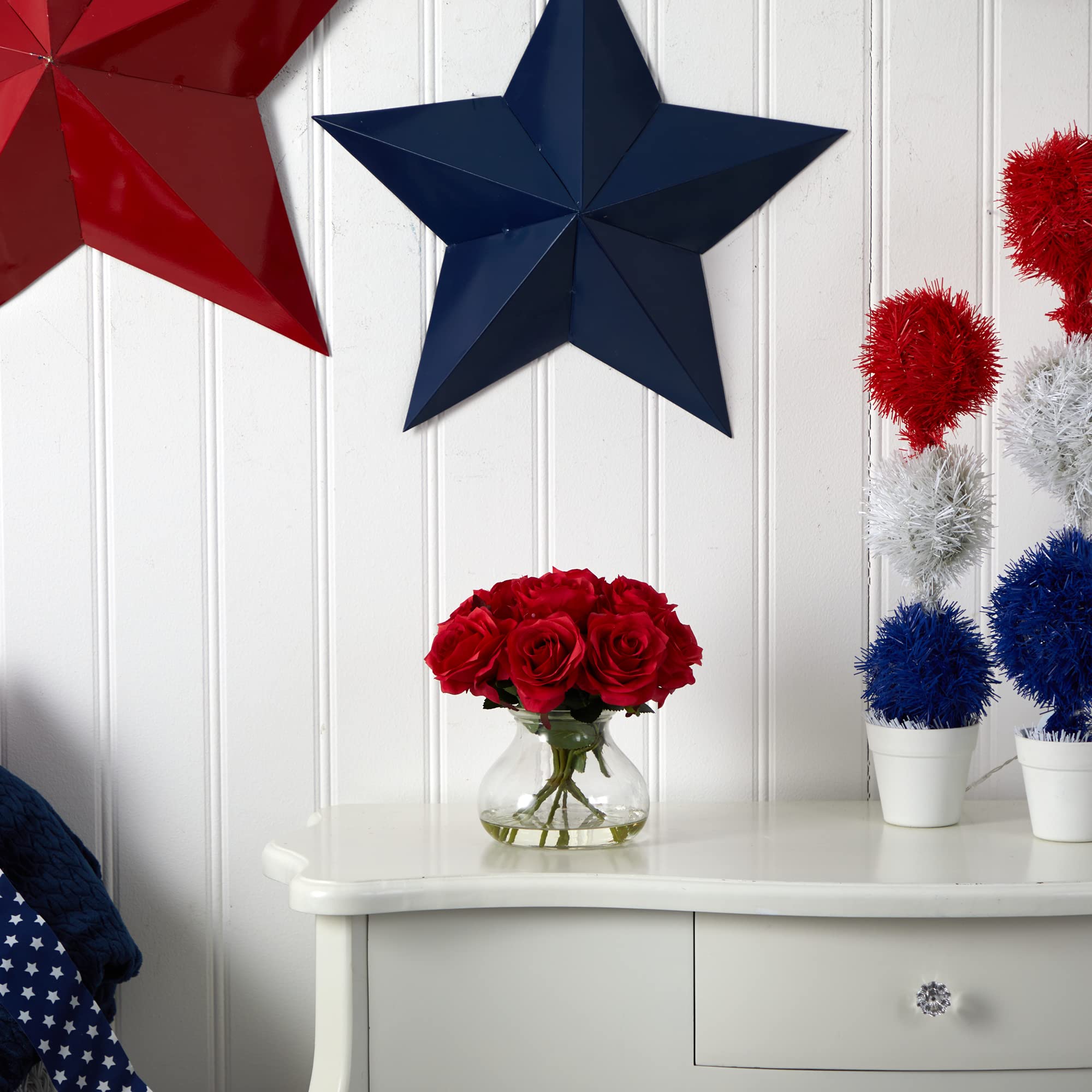 Nearly Natural Rose Arrangement with Vase - Image 4